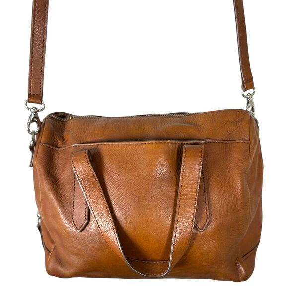 Fossil Brown Leather Satchel Crossbody Silver Highly Distressed Purse Handbag - Picture 4 of 8
